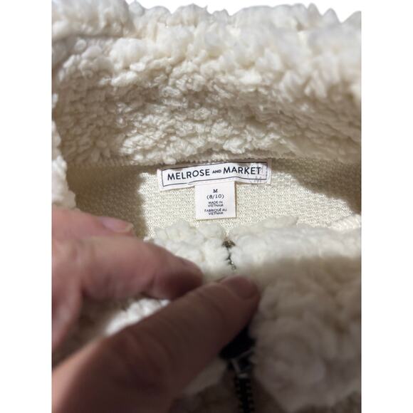 Melrose and Market M 8/10 white sherpa fuzzy soft 3/4 zip 100 polyester NWT - Picture 3 of 7